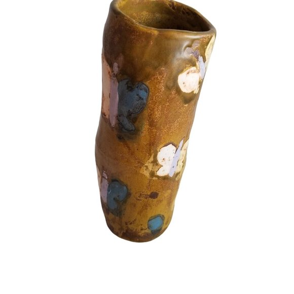 Art Pottery Vase Butterfly Hand Painted Lumpy Bumpy Leans Butterflies Whimsical - Picture 2 of 9
